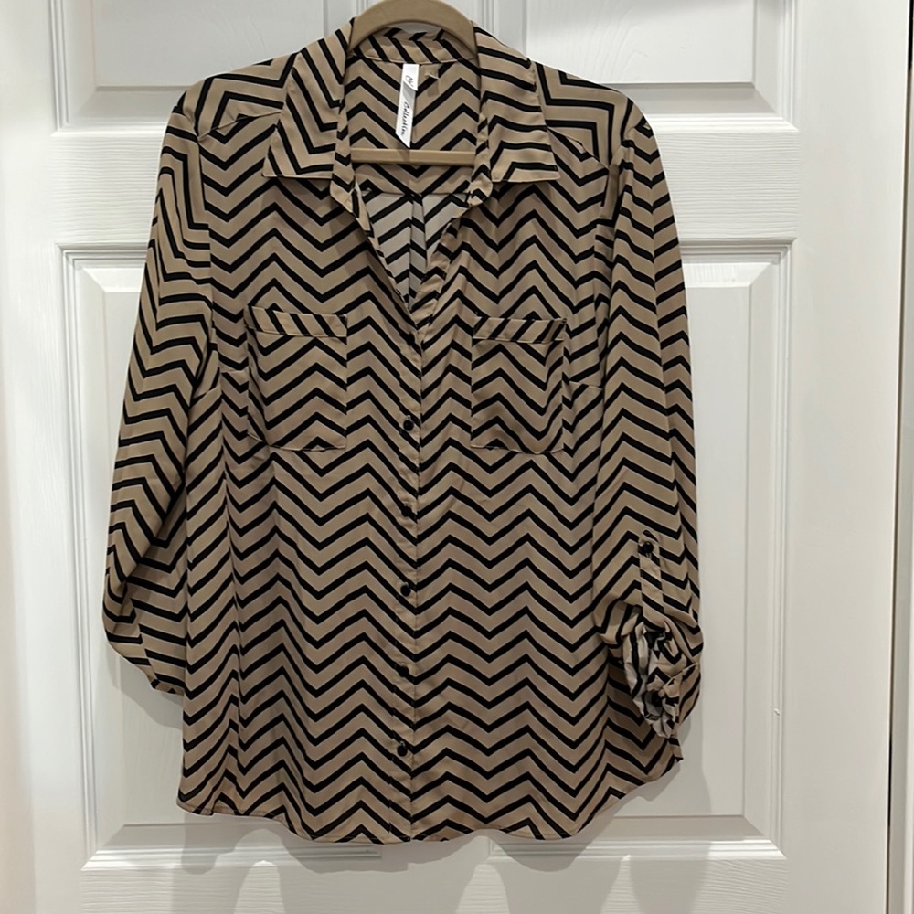 Tan and black blouse